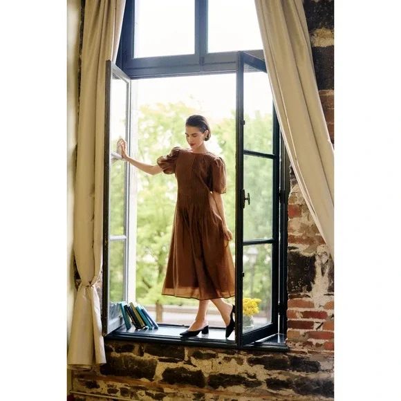 HYACINTH HOUSE Toffee Nut Taffeta Mere Dress NWT size XS Retail $178 - Picture 2 of 5